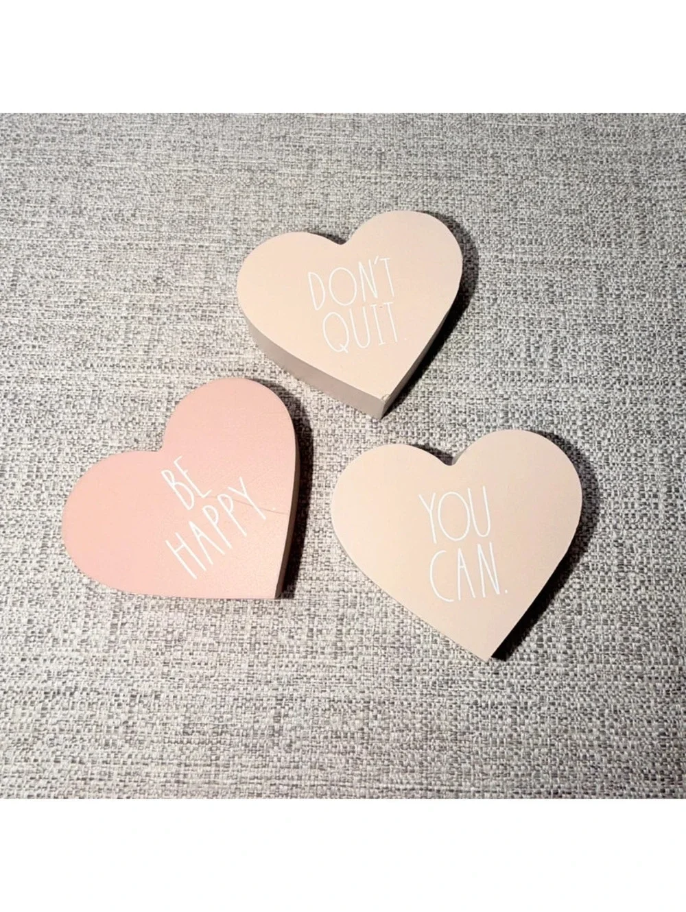 Rae Dunn Heart Shelf Sitters Be Happy You Can Don’t Quit Pink Decor Set 3